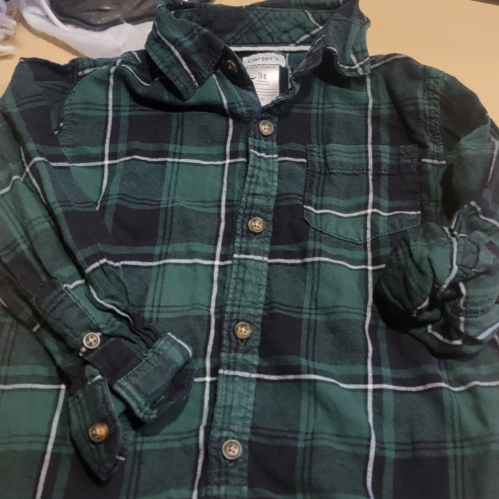 Carter's 3T green plaid button down shirt.